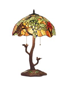 Bieye L30765 Grape Tiffany Style Stained Glass Table Lamp with Tree Trunk Mosaic Base for Living Room Bedside Home Decoration, 24-inches Tall