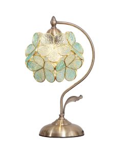 Bieye L10733 Tiffany Style Stained Glass Flower Petal Table Lamp with Brass Base for Home Décor (Light Blue, 8" Cherry Blossom)