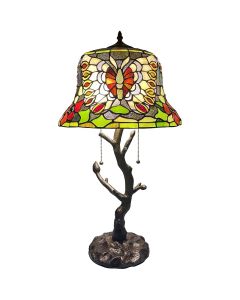 Bieye L10939 Butterfly Tiffany Style Stained Glass Table Lamp with Tree Trunk Base for Home Decor, 15" W x 27.5" H