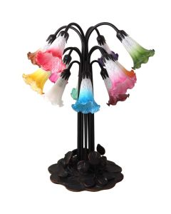 Bieye L10952 Lily Flower Blown Glass Accent Table Lamp for Living Room Bedroom Decoration (Multicolor, 12-Light)