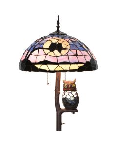 Bieye L10984 Tiffany Style Stained Glass Owl Floor Lamp, 18" W x 65" H Standing Lamp with Night Light for Living Room Bedroom Decor