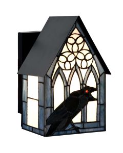 Bieye L10985 Tiffany-Style Stained Glass Outdoor Wall Sconce, Raven Porch Light for Front Door Entryway Patio (Dark Blue Gothic Window, 6.25" W x 5" D x 11" H)