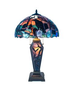 Bieye L10987 Ravens in Spooky Cemetery Tiffany-Style Stained Glass Table Lamp with Coffin Base Night Light - Gothic Graveyard Scene (Dark Orange, 16Wx26H inch)
