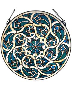 Bieye W13001 Tiffany Style Stained Glass Window Panel, 22-Inch Round Cathedral Rose Window Hanging, Gothic Stained Glass Suncatcher for Home Decor