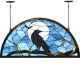 Bieye W10098 Tiffany Style Stained Glass Window Panel with Raven Sitting on Bare Tree Branch Against Full Moon Scene for Halloween Decor (Dark Blue, 36