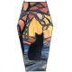 Bieye W10107 Black Cat Looking at Full Moon Tiffany Style Stained Glass Coffin Shaped Window Panel for Home Decor