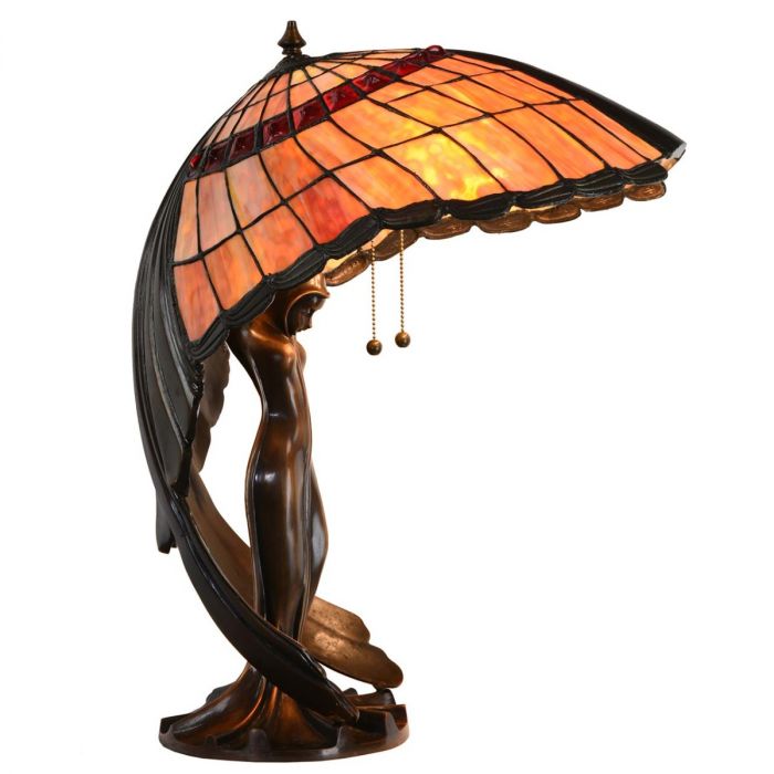 Bieye L10001 Flying Lady Tiffany Style Stained Glass Table Lamp with Brass  Base, L22 x W18 x H28 inches, Orange
