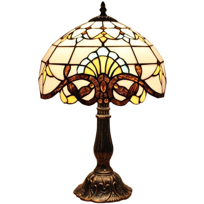 Bieye L10641 Baroque Tiffany Style Stained Glass Table Lamp Night Light  with 12 inches Wide Lampshade Metal Base for Bedside Living Room Bedroom, 