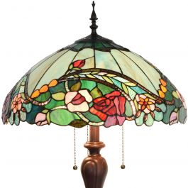 Bieye L10740 Rose Flower Tiffany Style Stained Glass Floor Lamp with  18-inch Wide Shade for Reading Working Bedroom, 3 Lights, 65 inch Tall