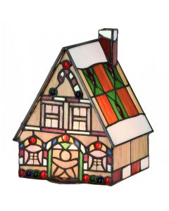 Bieye L10677 Gingerbread House Tiffany Style Stained Glass Musical Box with LED Light Inside, 7"L x 6"W x 9"H