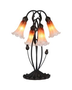 Bieye L10699 Lily Flowers Tiffany Style Blown Glass Accent Table Lamp Night Light with Blown Glass Shade for Bedside Living Room Bedroom Home Decoration, 4 Lights, Orange