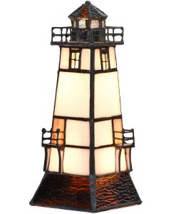  Bieye L10727 Lighthouse Tiffany Style Stained Glass Table Lamp Night Light with Lookout Platform, 2-Lights, 8.5-inch Tall 