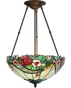  Bieye L10741 Rose Flower Tiffany Style Stained Glass Ceiling Pendant Light with 18-inch Wide Lampshade, 3 Lights 