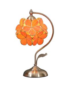 Bieye L10753 Cherry Blossom Tiffany Style Stained Glass Table Lamp with Petal Lampshade Vintage Brass Base, 8"W x 17"H-Orange