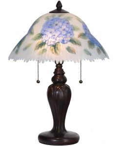  Bieye L10780 Hydrangea Flower Hand-Painted Glass Table Lamp with Metal Base, Blue, 14"W x 19"H 
