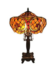 Bieye Baroque Tiffany Style Stained Glass Table Lamp with 16-inch Wide Lampshade, 24-inch Tall