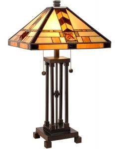  Bieye L10797 Mission Tiffany Style Stained Glass Table Lamp, 20"W x 24"H 