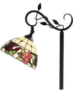  Bieye L10804 Rose Flower Tiffany Style Stained Glass Reading Floor Lamp 59.5 inches Tall, Red 